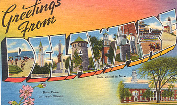 Featured is a Delaware big-letter postcard image from the 1940s obtained from the Teich Archives (private collection).